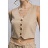 Linen Buttoned Vest Top: GREYSTONE / M