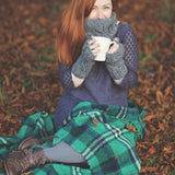 RAJA Cable Knit Wool Lined Wristwarmer Gloves: Ocean Blue