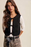 Colored Denim Tie-Front Vest LVT018: Mocha / M