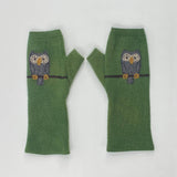 Fingerless Cashmere Gloves-Owl: Olive / One Size Fits Most