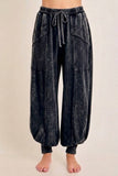 Zen Mineral Washed Ribbed  Baggy Lounge Balloon Pants HP7610: HotCocoa / S-M-L / 2-2-2