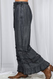 Flared Ruffle Hem Washed Chambray Crop Denim Pants VP83039: Washed Denim / M