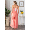 WASHED KEYHOLE BACK DETAILED WIDE LEG ROMPER: BLACK / S-M-L-XL(2-2-2-2)