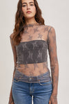 FLORAL EMBROIDERY LACE MESH LAYERING TOP: HAZELNUT / S