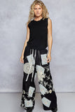 Solid Lace Patch Detail Woven Pants: OLIVE STRIPE / S
