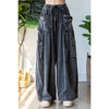 WASHED 3D POCKET SLOUCHY WIDE LEG PANTS: SLATE / S-M-L(2-2-2)
