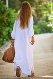 CWDMD6336_LINEN COTTON BUTTON DOWN SHIRT MAXI DRESS: WHITE / (S) 1