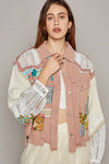 Oversize long sleeve crochet patchworks denim jacket: M / LIGHT DENIM