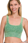 '..._ SI-24460 Square neck Washed Seamless Rib Bralette w/ Removab: DKGREEN-157910 / L/XL