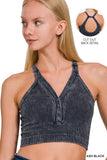 ,.._ SI-25407 Washed Seamless rib snap button crop tank w/ cut-ou: RUST-165371 / S/M