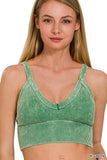 Stone Washed V Neck Seamless Cropped Bra Top: ASH MOCHA / 3-3 (S/M-L/XL)