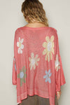 V-neck colorful flower print light weight sweater SALE: OLIVE / S