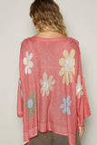 V-neck colorful flower print light weight sweater SALE: CHARCOAL / L