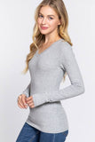 Basic Solid Long Sleeve V Neck Top: BLACK / 2-2-2 (S-M-L)