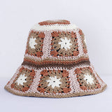 Granny Square Sun Hat Floral Straw Bucket Hat: CYellow / M