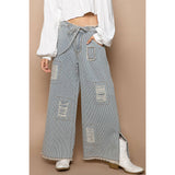 Distressed waist strape stripe denim wide pants: STRIPED DENIM / S