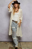 Long sleeve solid chenille crochet cardigan top: CREAM / Sm
