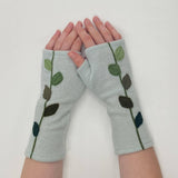 Fingerless Cashmere Gloves-Leaves: Grey / One Size Fits Most