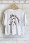 HORSE SKETCH GRAPHIC LONG CROP TOP: STONE