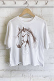 HORSE SKETCH GRAPHIC LONG CROP TOP: STONE