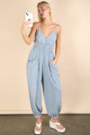 NP70837-Mineral Washed Cotton Gauze Casual Jumpsuit: SAGE / S-M-L/2-2-2