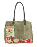 Recycled Tent Tote with Vintage Textiles (Snap Top)