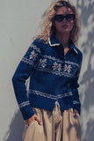 Fair Isle Zip-Up Knit Cardigan: NAVY / S-2/M-2/L-2