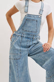 DENIM OVERALL WIDE-LEG JUMPSUIT : DENIM BLUE / Contemporary / M