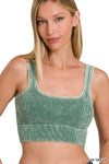 '..._ SI-24460 Square neck Washed Seamless Rib Bralette w/ Removab: BLUEGREY-163102 / S/M