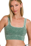 "...._ Square neck Washed Seamless Rib Bralette w/ Removab: DKGREEN-157910 / S/M