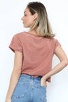 X2DF3-HTHR BURNOUT KNIT T SHIRT WITH ONE POCKET: TERRA COTTA / S