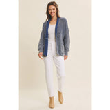 MINERAL-WASHED OPEN FRONT COTTON SWEATER CARDIGAN: ANTIQUE WINE / L