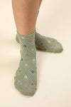 SC10038C-Floral Printed Textures Crew Socks: CREAM / OS/5