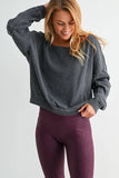 Raw Edge Waffle Knit Boatneck Pullover: CAMO GREEN / S:M:L (2:2:2)