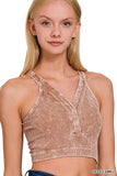 ,.._ SI-25407 Washed Seamless rib snap button crop tank w/ cut-ou: LT TEAL-160842 / S/M