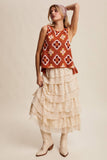 Crochet Granny Square Tassel Tie Vest LSW1006: Ecru / S