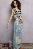 Patchwork Detail Denim Straight Fit Pants: DENIM MULTI / L