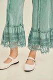 Mineral Washed Delicate lace trim hem Cropped Pants HP7236: HotCocoa / S-M-L / 2-2-2