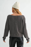 Raw Edge Waffle Knit Boatneck Pullover: DARK PLUM / S:M:L (2:2:2)