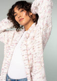 Speckled Shawl Collar Long Sleeve Knit Cardigan: Natural/Berry / M/L