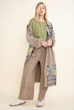 Mineral Washed Boho Plaid Patched Long Fall Jacket HT6861: Chocolate / S-M-L / 2-2-2