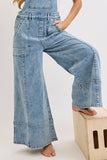 DENIM OVERALL WIDE-LEG JUMPSUIT : DENIM BLUE / Contemporary / L