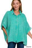 Washed Double Gauze Button Down Half Sleeve Shirt: DUSTY TEAL / 3-3 (S/M-L/XL)