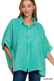 Washed Double Gauze Button Down Half Sleeve Shirt: SAND BEIGE / 3-3 (S/M-L/XL)
