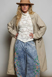 Crafted Solid Long Sleeve Long Cotton Coat Jacket: TAUPE / ML