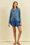 RUFFLED OVER-SIZED COLLAR DENIM QUILTED JACKET - 10601J-1: DK.DENIM / M