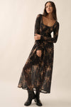 Floral Smocked Woven Maxi Dress: Black / S