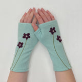 Fingerless Cashmere Gloves-Wildflower: Orange on Grey / One Size Fits Most