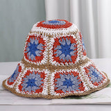 Granny Square Sun Hat Floral Straw Bucket Hat: CYellow / M