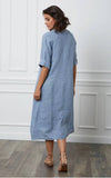 Long dress in 100% linen REF.7161: Wasabi / Unique